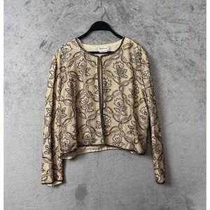 Vintage Sanjay Silk Beaded Evening Jacket XL Black Open Front Artsy Party Glam‎